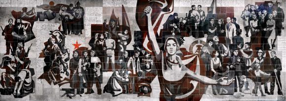 Bondzins Wandbild „Der Weg der roten Fahne“ (1969) am Dresdner Kulturpalast